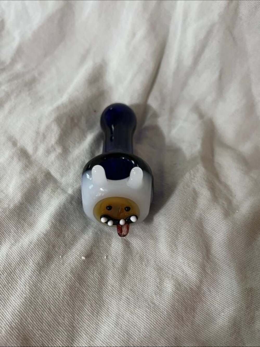 Handmade Adventure Time Jake the Dog Glass Spoon Piece - Blue & White